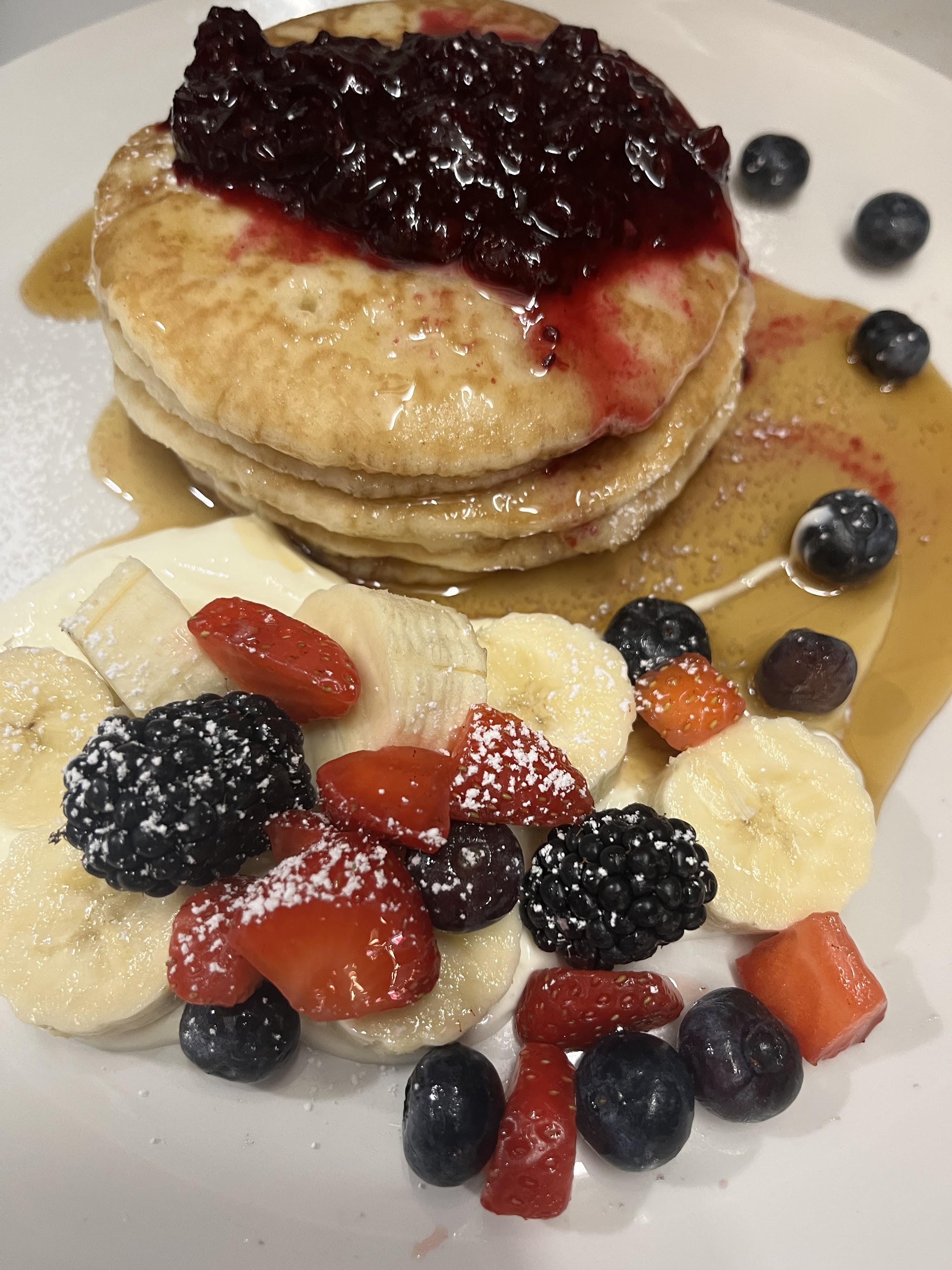 Pancakes with berries and fruit, photographed by Mondo